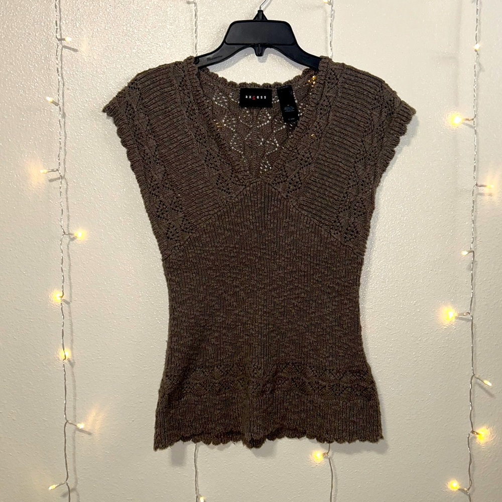 Axcess Brown Knitted Crochet Top